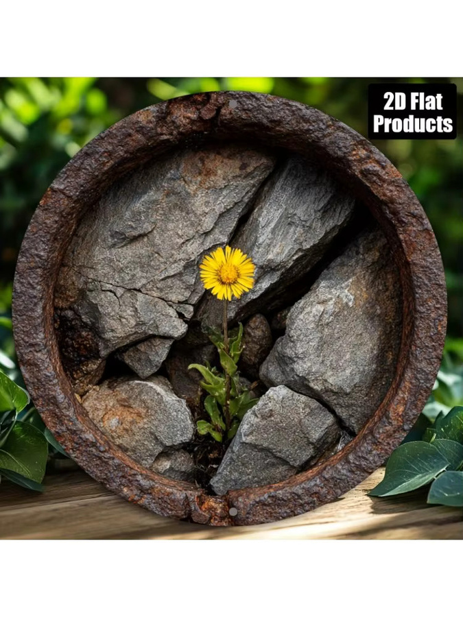Rundes Metallschild CIFBUY Blume in Steinsprungfuge Wanddekoration im rustikalen Design, Durchmesser: 20,3 cm - Bild 4