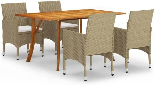 vidaXL 5-tlg. Garten-Essgruppe aus Akazien-Massivholz in Beige mit Tisch und Stühlen - Bild 1