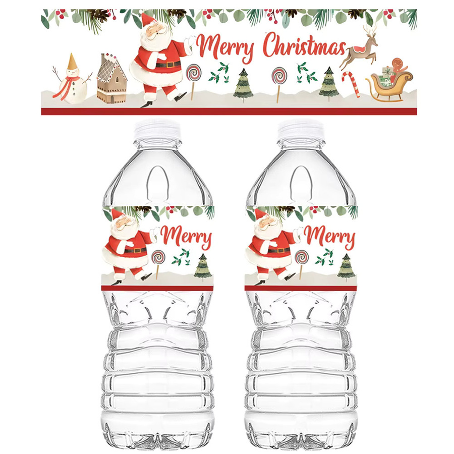 10 Stück Frohe Weihnachten Weinflaschenetiketten mit Weihnachtsmann Motiv als selbstklebende Aufkleber für deine Weihnachtsdeko in Multicolor - Bild 1