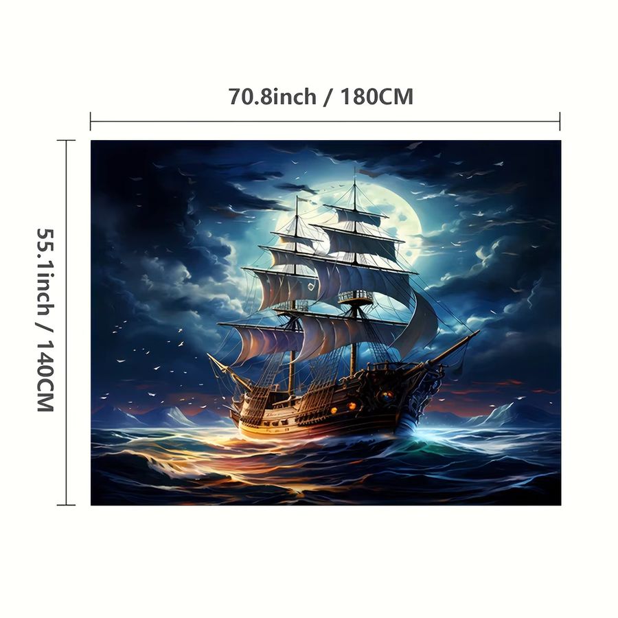 VIKAMA Moonlight Sailing Wasserdichte Tischdecke mit Fantasy Segelboot Nacht Kreuzfahrt Muster im Nordic Stil - Bild 4