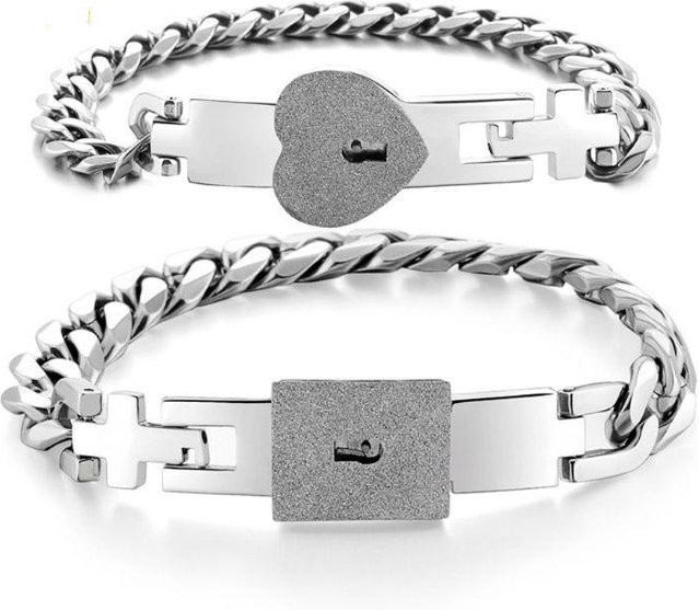 Schmuck-Set Edelstahl, Herz Schloss Schlüssel Armband, Silber, Unisex - Bild 1