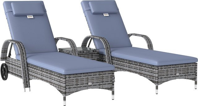 Outsunny Gartenmöbel 3er-Set aus Polyrattan mit Tisch und wetterfesten Auflagen, Grau, B/H/T: 200 x 30 x 73 cm - Bild 2