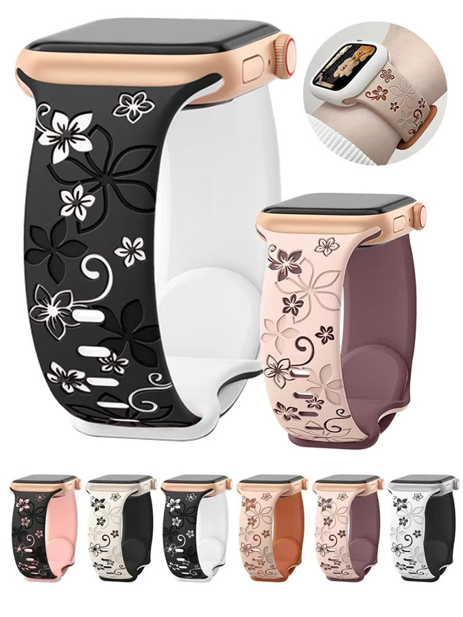 Uhrenarmband Silikon, Blumengravur, Apple Watch - Bild 4