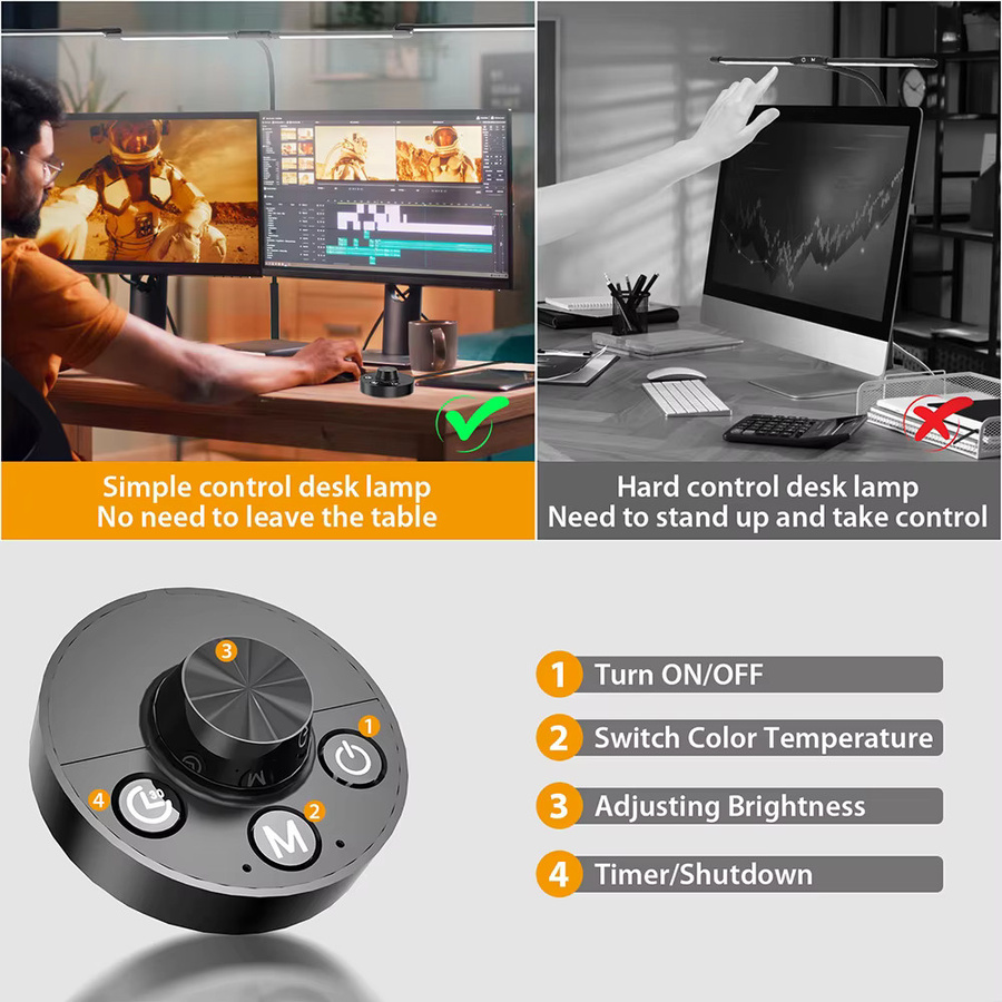 24 W LED Computertischleuchte mit Klemme in Schwarz, ultrahelle Schreibtischlampe mit 5 Farbtemperaturen und 10 Helligkeitsstufen, augenschonende Monitorlampe für Home Office und Task Lighting - Bild 3