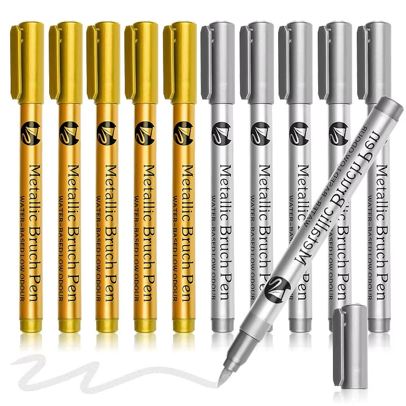 Haile Metallische Farbmarkierungsstifte mit Pinselspitze in Gold und Silber, wasserfeste permanente Kunstmarker für Manga, Scrapbooking und Bastelarbeiten - Bild 6