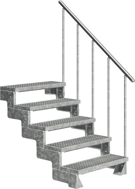 Dolle Außentreppe Gardentop mit 5 Gitterroststufen und Geländer in Braun aus Stahl und Aluminium, Breite: 80 cm - Bild 1