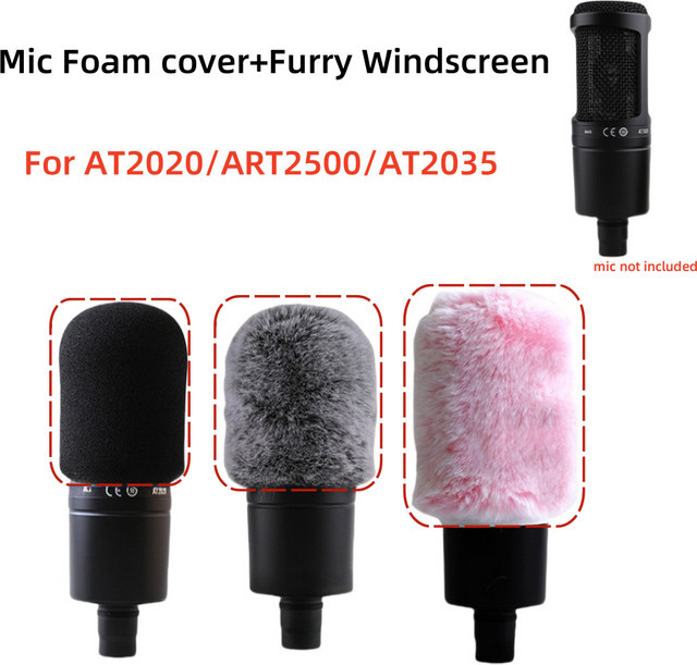 MovingMic Mikrofon-Windschutzscheiben-Abdeckung aus Kunstfell in Schwarz, winddichter Pop-Filter für Audio Technica AT2020 AT2035 ART2500 - Bild 1