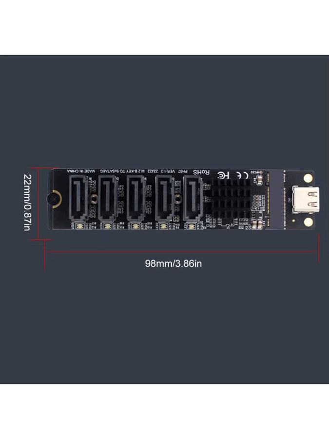VODOOL USB-C zu 5-Port SATA 3.0 Adapterkarte mit JM575+JMS580 Chip, 6Gbps Erweiterungskarte, Schwarz - Bild 6