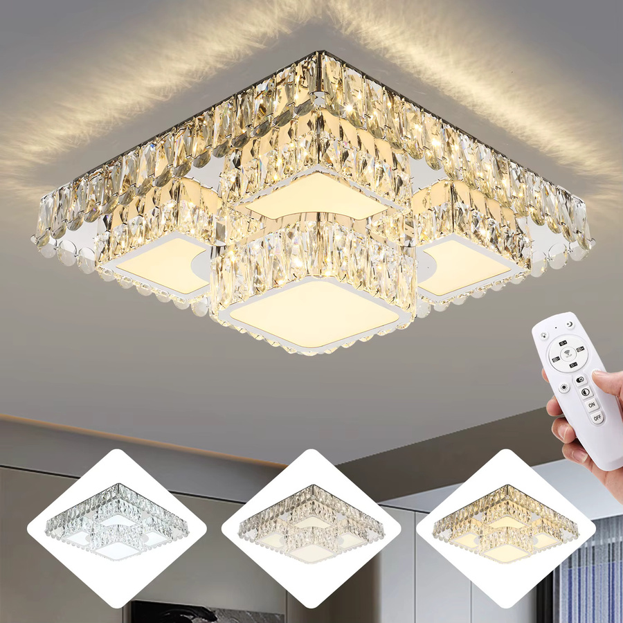 Oyajia Moderne LED-Kristall-Deckenleuchte mit Fernbedienung und dimmbarer Lichtleistung, Durchmesser: 50 cm - Bild 2
