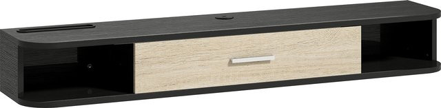 HOMCOM Wand-TV-Möbel in Schwarz und Eiche, schwebende TV-Bank mit Klapptür und Ablagen für Fernseher bis 127 cm, Breite: 120 cm - Bild 1