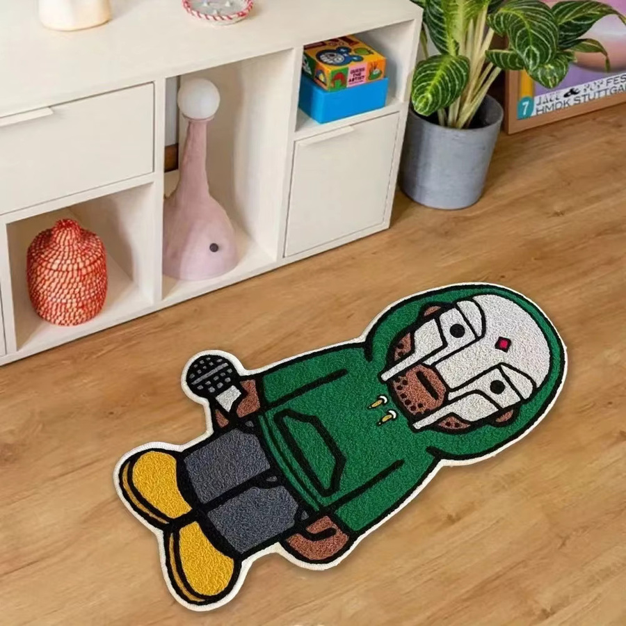 VIKAMA Cool Boy Kunstteppich mit Kinder-Motiv in Grün für Schlafzimmer und Wohnzimmer, weich und pflegeleicht - Bild 1