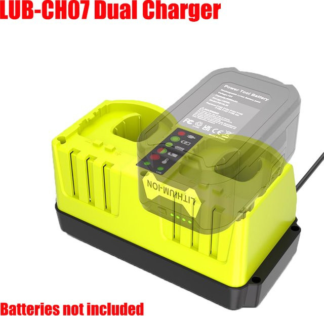 Ryobi Dual-Ladegerät P117 Schnellladegerät für 18–20 V Nickel-Batterien in Gelb mit intelligenter LED-Anzeige - Bild 1