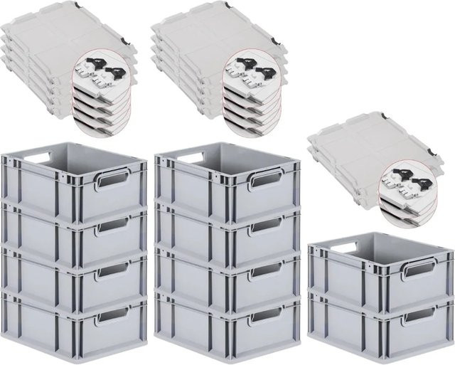 PROREGAL SuperSparSet 10x Eurobox NextGen Grip mit Scharnierdeckel und schwarzen Schiebeschnappverschlüssen, Grau, H x B x T: 17 x 30 x 40 cm, 16 Liter - Bild 1