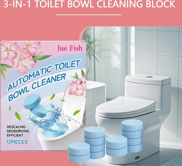 Jue-Fish Toilettenreinigungs-Brausetabletten gegen gelbe Harnskalaflecken und Gerüche in Blau - Bild 1