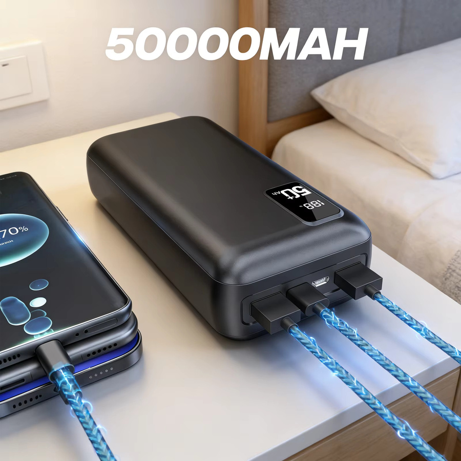 Hganus Powerbank 50000mAh mit 22,5W Schnellladung QC PD3.0 und USB-C Ausgang in Schwarz - Bild 2