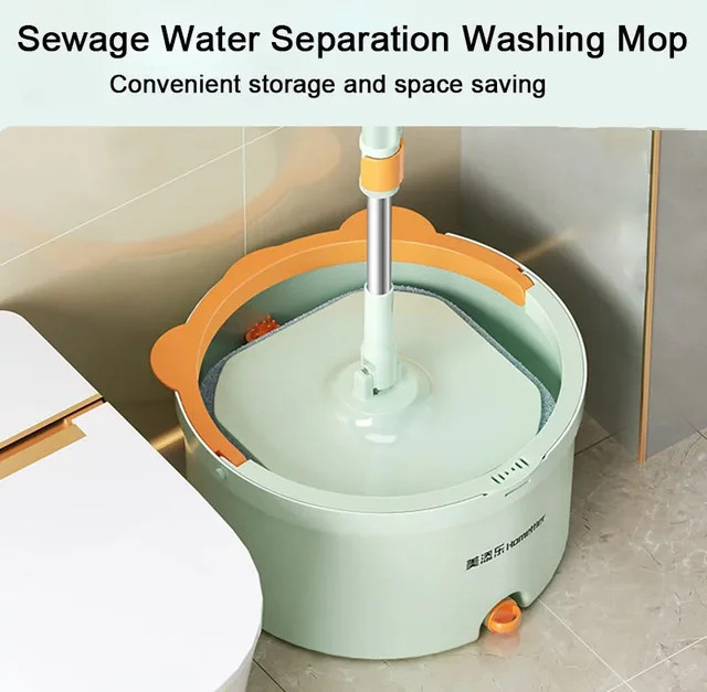 JAH Spin Mop mit Eimer und Wringer für die 360° Bodenreinigung, handfreies Auswringen, Höhe: 132,0 cm, Breite: 27,5 cm - Bild 1