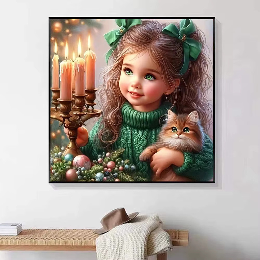HUACAN Diamant-Malerei DIY Set mit Winterszene und Katze, 5D Diamant-Stickerei Wandteppich mit Full Round Steinchen - Bild 4