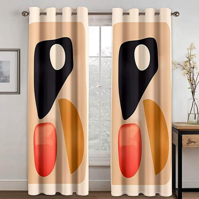 Moderne abstrakte Vorhänge in Bunt, halbtransparentes Design mit Ösen, 2er-Set, Breite: 65 cm, Höhe: 60 cm - Bild 1