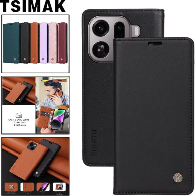 Magnetische Leder-Klapphülle für OPPO Find X9 Pro, X9, X9 Pro und Find X9 5G als Brieftasche mit Kartenfach in Schwarz oder Lila - Bild 1