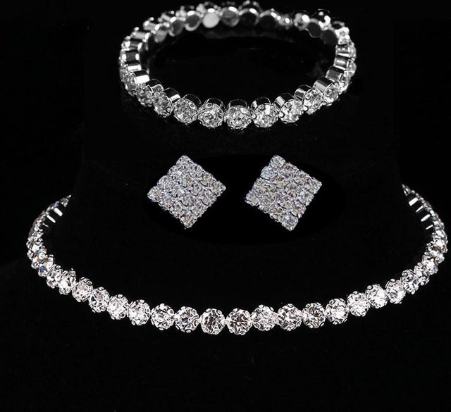Schmuck-Set Halskette und Ohrringe, Kupfer, gray, Zirkonia, Damen - Bild 1