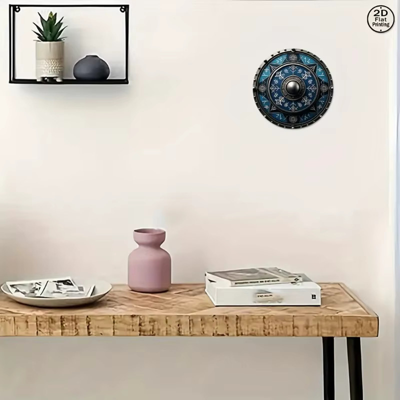 Potdemiel Wikinger-Schild Wandkunst aus Metall, rund, Blau und Schwarz, Durchmesser: 20,3 cm - Bild 4