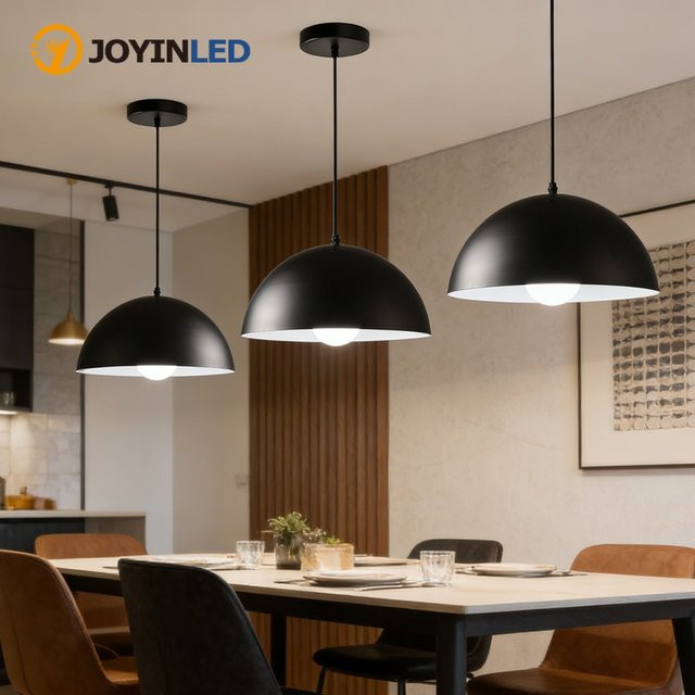 JOYINLED Pendelleuchte im Industriestil in Schwarz, LED-Hängelampe mit E27-Fassung und Halbkreis-Design, Durchmesser: 40 cm - Bild 1