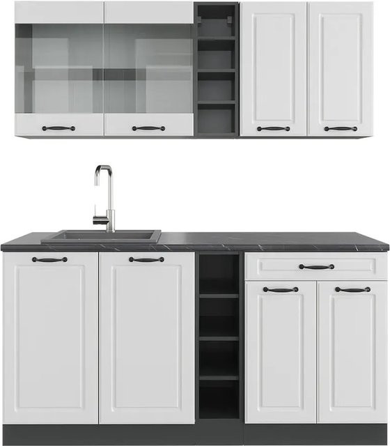 Vicco R-Line Singleküche Landhaus Weiß Strukturiert und Anthrazit B/T/H: 160 x 60 x 81,6 cm - Bild 1