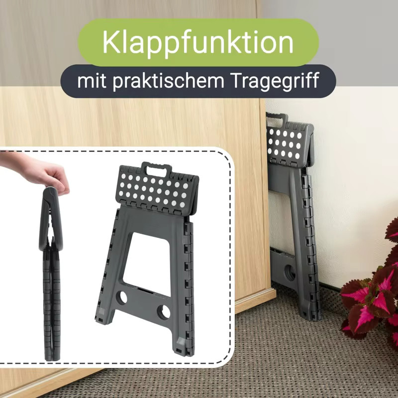 Klappbarer Tritthocker von Heimwohl in Grau mit Tragegriff, Höhe: 43 cm - Bild 3