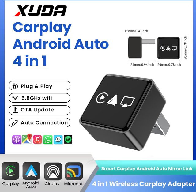 XUDA 4-in-1 Wireless CarPlay und Android Auto Adapter mit Mirror Link und Airplay in Schwarz - Bild 1