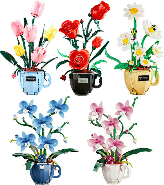 Wange Blumenstrauß-Vasen-Modell-Set, Tulpen, Gänseblümchen, Rosen, Orchideen, Bausteine-Set - Bild 1