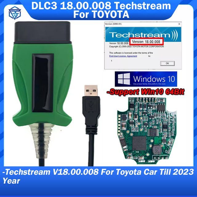 ITCARDIAG Techstream DLC3 J2534 Passthru OBD2 Diagnosekabel für Toyota bis Baujahr 2022 in Grau und Grün - Bild 1