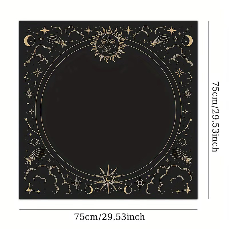 LVJIA Altartuch Sonne & Mond in Schwarz mit Sternenhimmel und geometrischen Konstellationen für Tarot und Astrologie - Bild 3