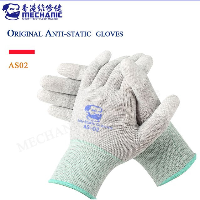 MECHANIC AS02 Antistatische Handschuhe mit PU-Beschichtung und Kohlefaser in Grau, Größe L - Bild 1