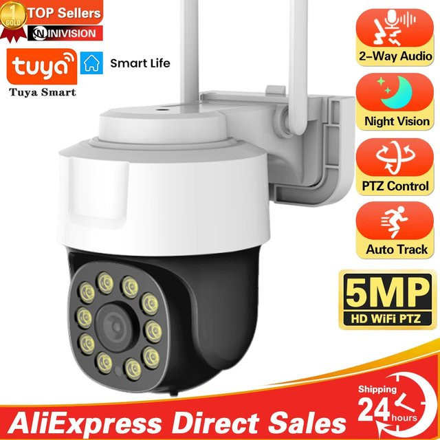 NINIVISION 5MP WLAN Überwachungskamera für Innen und Außen mit Farbnachtsicht, PTZ-Steuerung und Tuya-App Unterstützung, Weiß - Bild 1