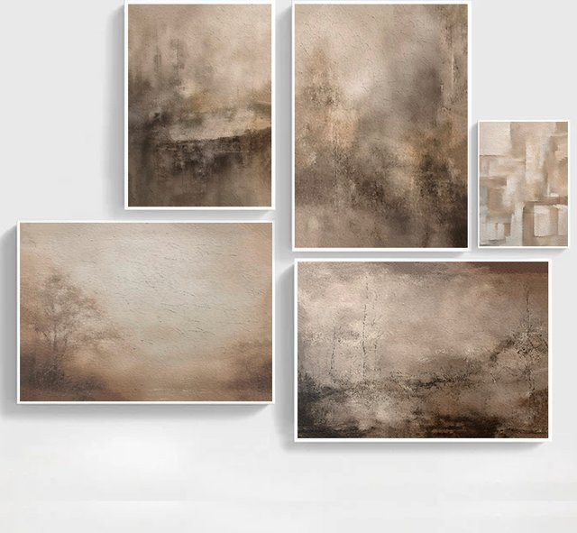 Potdemiel Abstrakte Aquarellmalerei als Leinwanddruck in Braun, Minimalistisches Vintage-Wandbild für deine Wohnzimmer-Dekoration - Bild 1