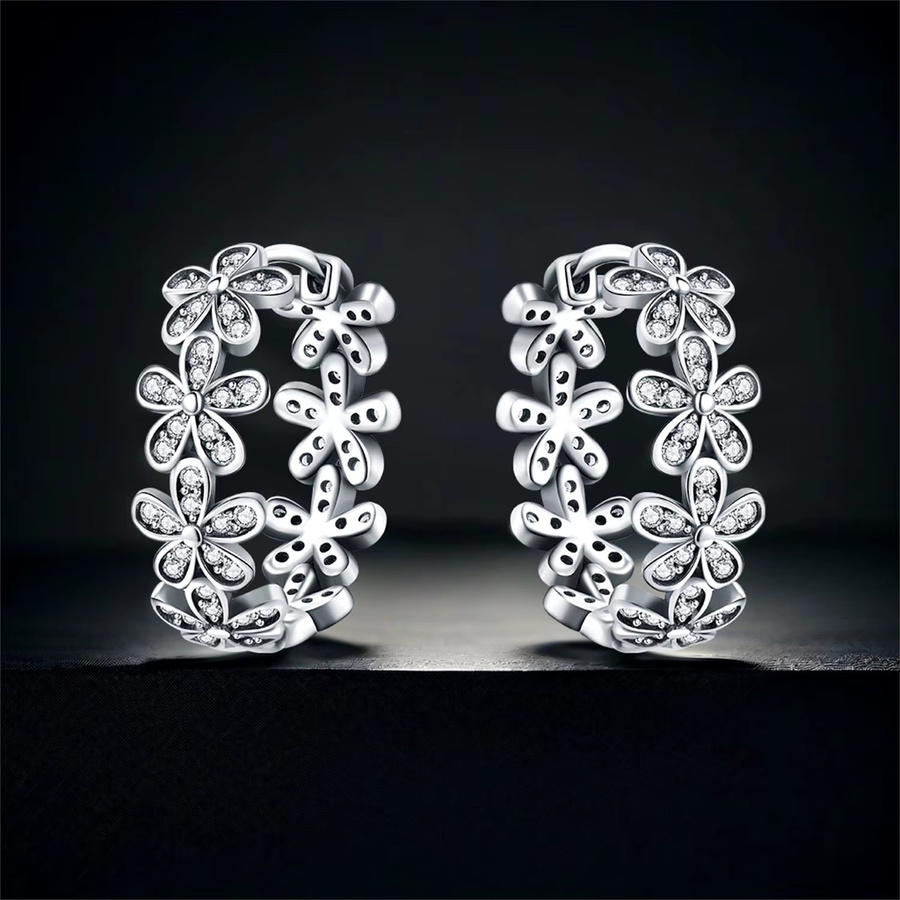 CYCUFF Creolen, 925 Silber, Gänseblümchen, Damen, Vintage, Zirkonia - Bild 4