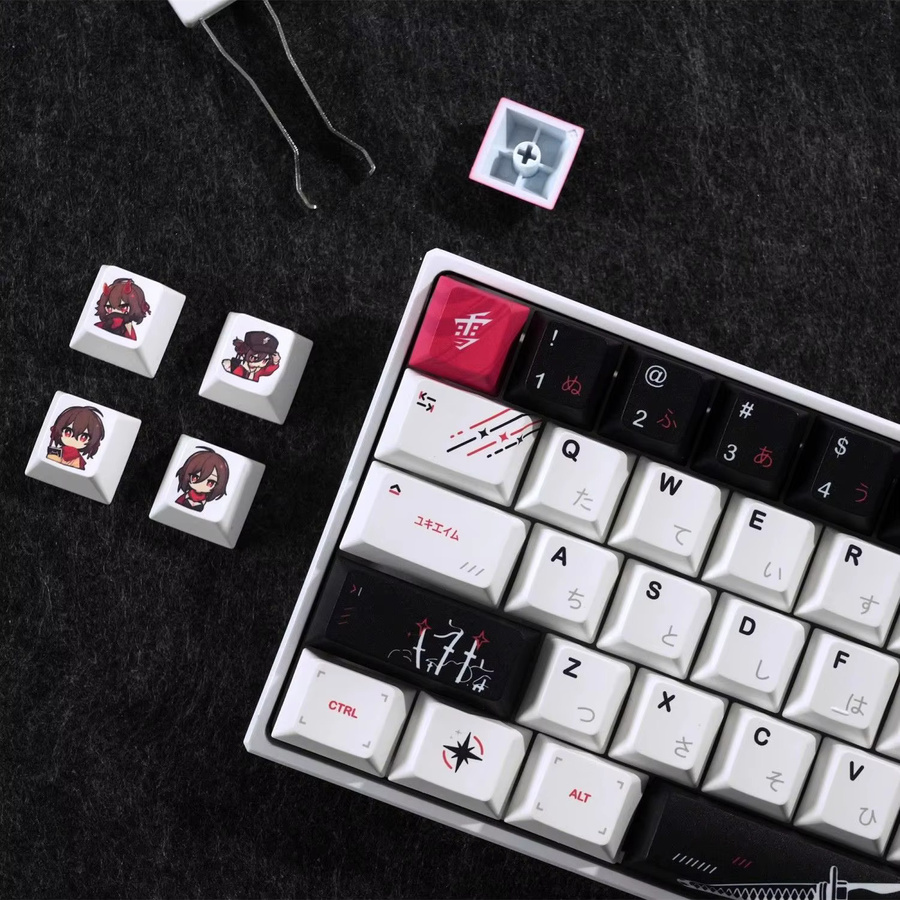 Yuki Aim Anime Keycaps von Chreey, 130 PBT Keycaps im Cartoon-Design für mechanische Tastaturen, Farbe: Schwarz - Bild 3
