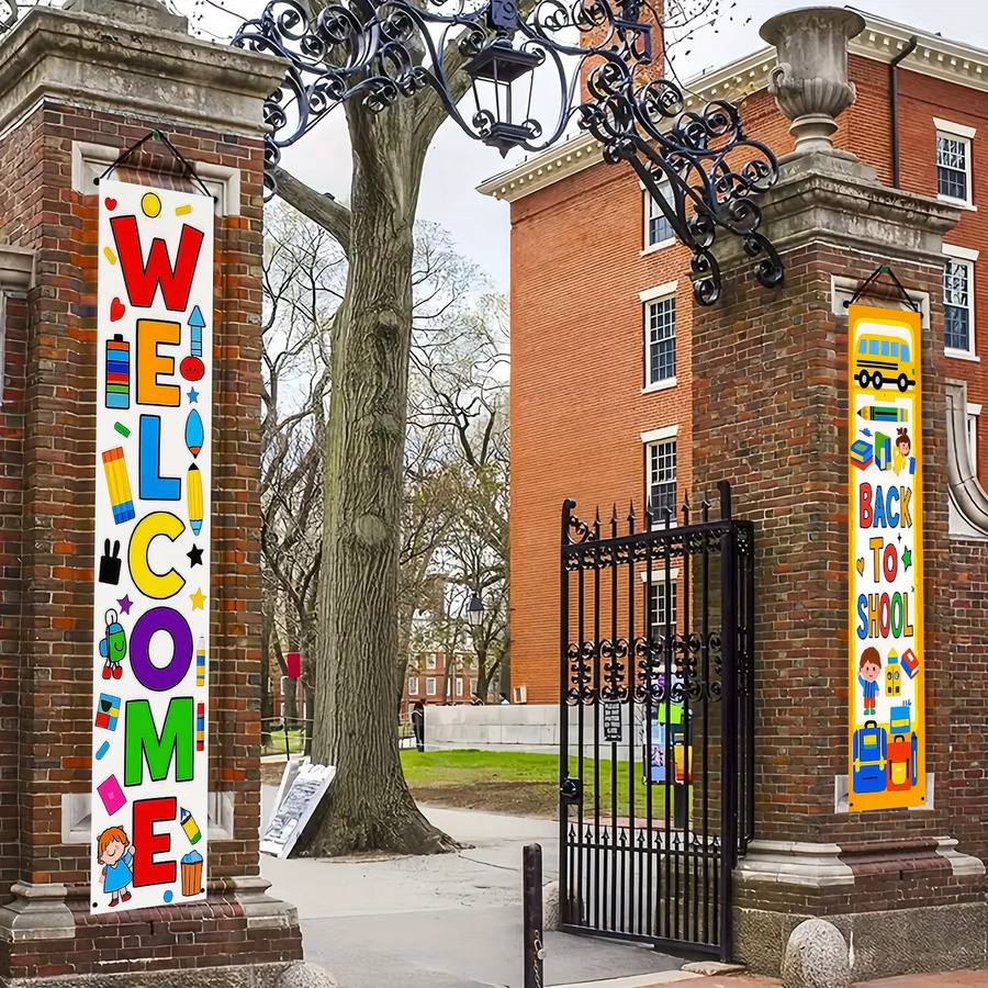 VIKAMA Willkommen zurück in der Schule Veranda-Banner mit Cartoon-Motiven wie Schulbus, Bleistift und Rucksack, mehrfarbiges Hängedekor-Set für Kinder - Bild 5
