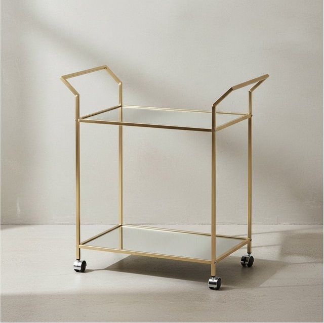 KADIMA DESIGN Servierwagen in Gold mit verspiegelten Glasablagen und Rollen, Beistelltisch B: 78 cm, T: 37 cm, H: 73 cm - Bild 1