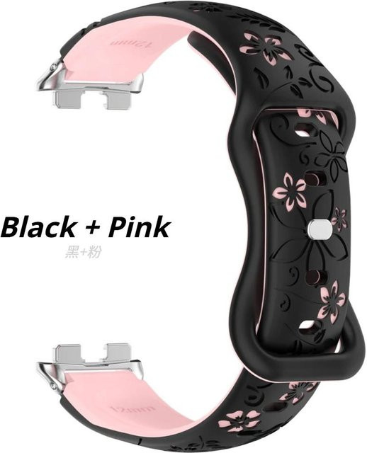 Huawei Uhrenarmband Silikon, 3D Graviertes Blumenarmband, Schwarz, Unisex - Bild 1