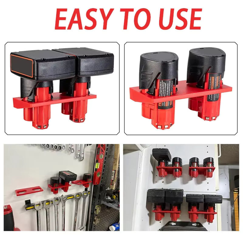 2er-Set Batterie Halter Wandhalterung für Milwaukee 12V Li-Ion Akkus in Rot - Bild 3