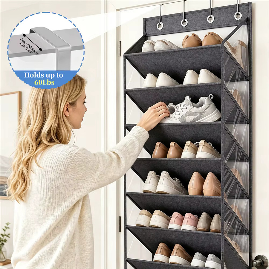 HGTUGO 10-stufiger Schuh-Organizer zum Aufhängen in Grau mit 4 Metallhaken für 20-30 Paar Schuhe, Sneaker oder Stiefel - Bild 4