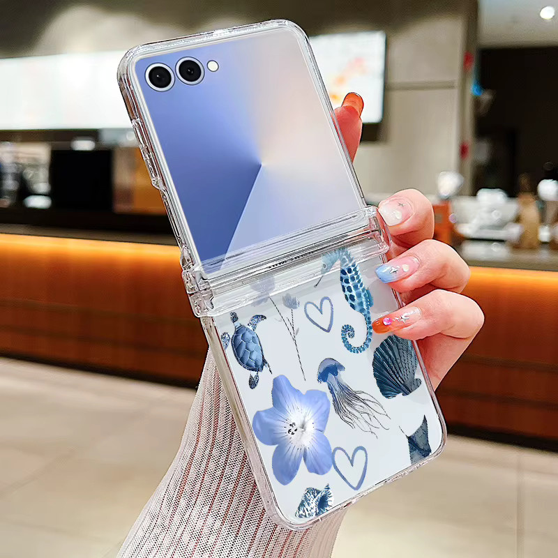 Transparente Samsung Galaxy Z Flip 7, 6, 5, 4, 3 5G Handyhülle mit Quallen- und Schildkröten-Muster - Bild 2
