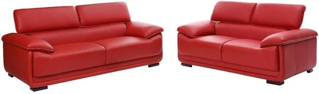 Couchgarnitur Macelo von Vente-unique aus Leder in Rot, bestehend aus 3er und 2er Sofa, Breite: 204 cm, Tiefe: 170 cm - Bild 1