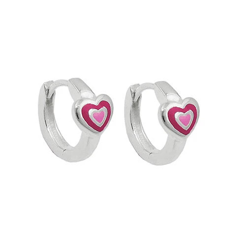 SIGO Creolen Herz, zweifarbig pink-lackiert, 925 Silber, Kinder - Bild 1