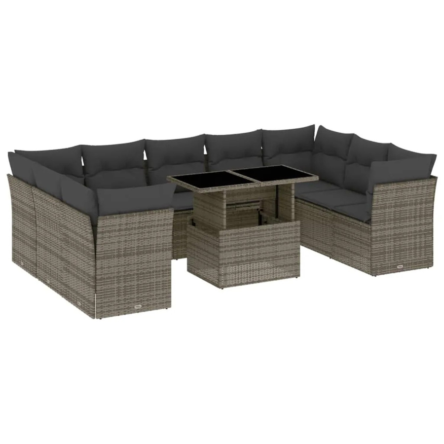 vidaXL 10-tlg Garten-Sofagarnitur aus Poly Rattan mit Kissen in Grau - Bild 2