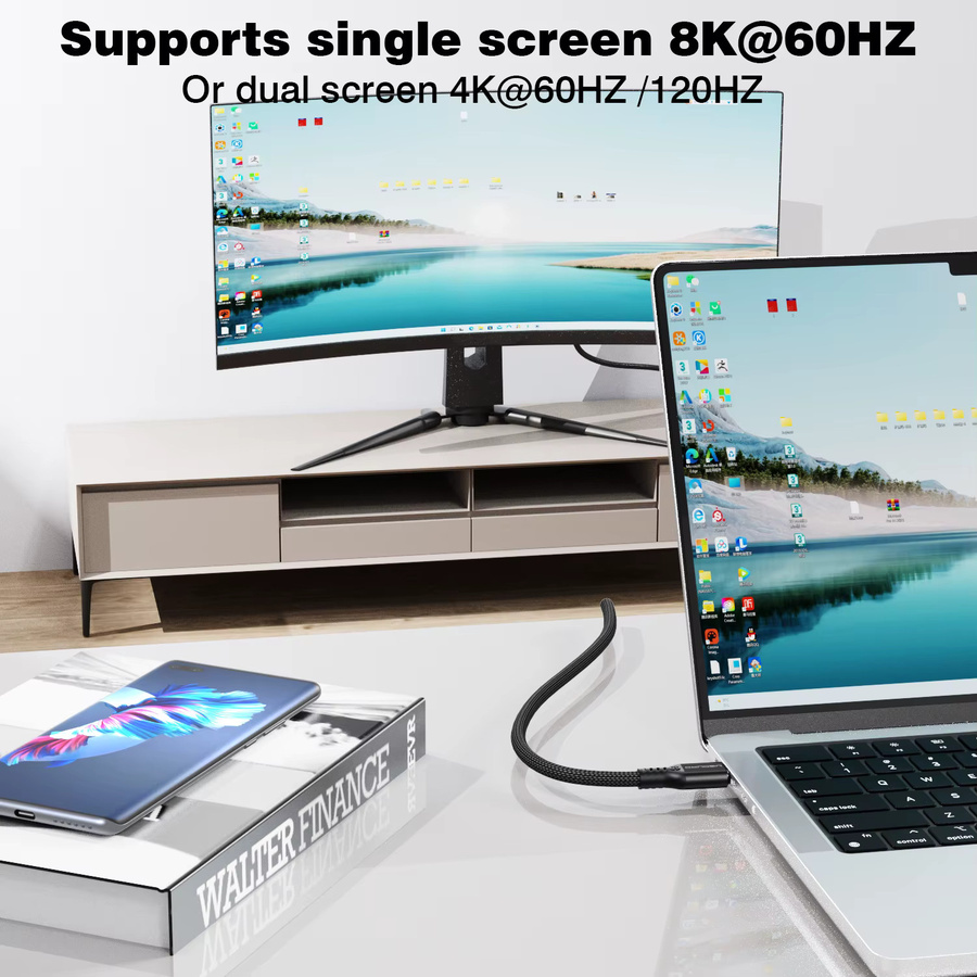 UGOURD USB 4 Thunderbolt 4 Typ-C Kabel mit 40Gbps und 240W Schnellladung für Laptops, EGPU und Smartphones, 8K 60Hz UHD Videokabel, Schwarz/Grau - Bild 4