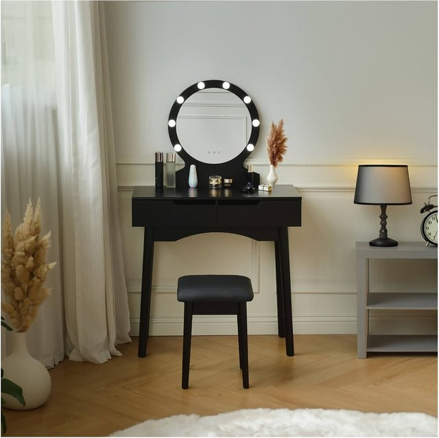 HOME DELUXE Schminktisch MIRANDA mit Hollywood LED-Spiegel in Schwarz - Bild 1