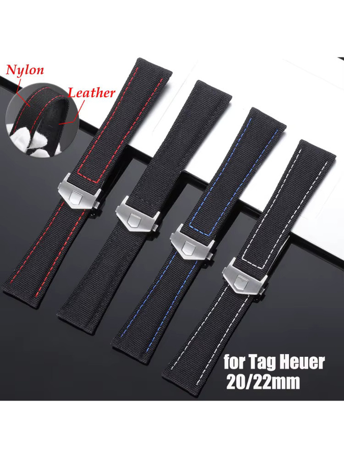 Uhrenarmband Leder, Canvas Nylon, Faltschließe, Schwarz, Herren - Bild 5