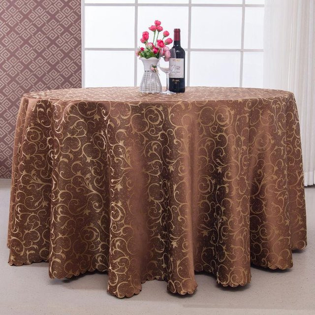JMG Household Supplies Tischdecke mit Wellen-Spitze und floralem Jacquard-Muster, Rund, Braun, Durchmesser: 180 cm - Bild 1